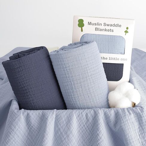 Muslin Swaddle Blanket Baby,100% Cotton Baby Receiving Blanket Soft Thin Baby Swaddle Blanket for Unisex Newborn 40x40in 2Pack (Navy Blue) in Saudi Arabia