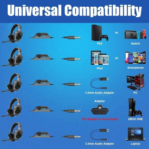 سماعة ألعاب لسماعات PS4 مع ميكروفون، صوت محيطي استريو مع ميكروفون لإلغاء الضوضاء مع كتم الصوت والتحكم في مستوى الصوت، سماعات رأس RGB مريحة وخفيفة الوزن لأجهزة Xbox One، Switch، الكمبيوتر الشخصي in Saudi Arabia