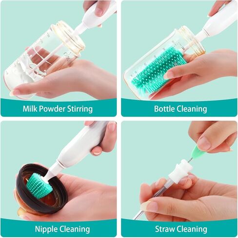 Electric Bottle Brush Cleaner, Electric Baby Bottle Cleaner with Replaceable Silicone Bottle Brushes,Nipple and Straw Brush, Travel Bottle Brush Set with Drainage Rack and Storage Box in Saudi Arabia