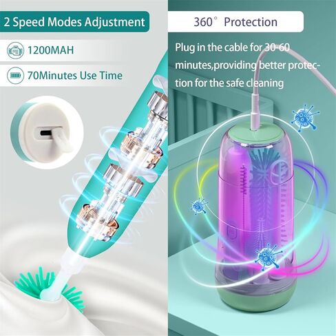 Electric Bottle Brush Cleaner, Electric Baby Bottle Cleaner with Replaceable Silicone Bottle Brushes,Nipple and Straw Brush, Travel Bottle Brush Set with Drainage Rack and Storage Box in Saudi Arabia