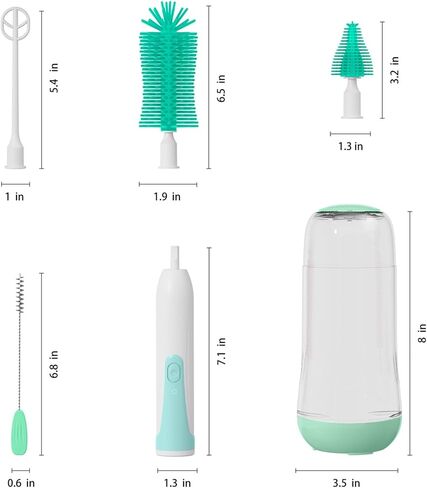 Electric Bottle Brush Cleaner, Electric Baby Bottle Cleaner with Replaceable Silicone Bottle Brushes,Nipple and Straw Brush, Travel Bottle Brush Set with Drainage Rack and Storage Box in Saudi Arabia