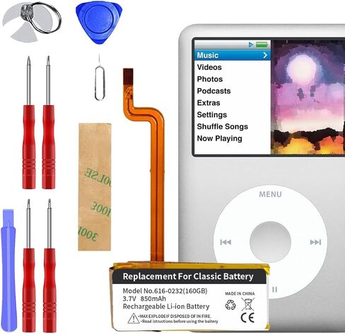 [850mAh] for iPod 5th - 7th Generation Video Classic Replacement Battery, Replacement 0 Cycle Battery Fit for 616-0229 with Tool Kits, 3.7V 3,14 WHR. in Saudi Arabia