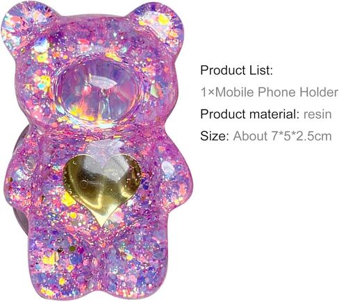 2Pcs Dark Purple Mobile Phone Finger Stand Cute Bear Doll Phone Holder Griptok Support Comfortable Grip Anti-Slip Creative Flexible,Cell Phones and Accessories in Saudi Arabia