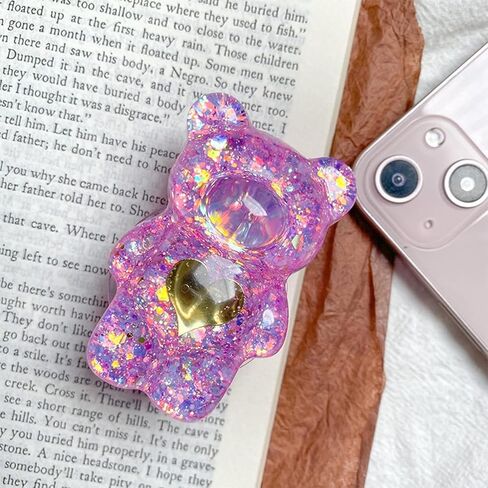 2Pcs Dark Purple Mobile Phone Finger Stand Cute Bear Doll Phone Holder Griptok Support Comfortable Grip Anti-Slip Creative Flexible,Cell Phones and Accessories in Saudi Arabia