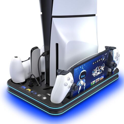 PS5 Slim Stand and Cooling Station with RGB LED Controller Charging Station for Playstation 5, PS5 Controller Charger for Dual Sense & Edge Controller, PS5 / PS5 Slim Accessories Cooling Black in Saudi Arabia