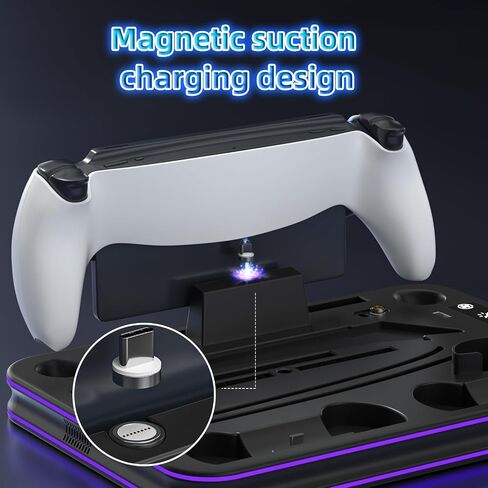 PS5 Slim Stand and Cooling Station with RGB LED Controller Charging Station for Playstation 5, PS5 Controller Charger for Dual Sense & Edge Controller, PS5 / PS5 Slim Accessories Cooling Black in Saudi Arabia