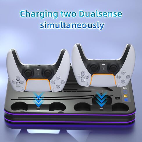 PS5 Slim Stand and Cooling Station with RGB LED Controller Charging Station for Playstation 5, PS5 Controller Charger for Dual Sense & Edge Controller, PS5 / PS5 Slim Accessories Cooling Black in Saudi Arabia