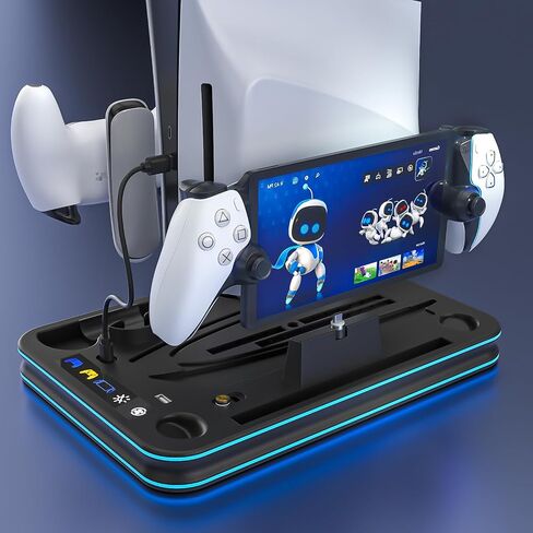 PS5 Slim Stand and Cooling Station with RGB LED Controller Charging Station for Playstation 5, PS5 Controller Charger for Dual Sense & Edge Controller, PS5 / PS5 Slim Accessories Cooling Black in Saudi Arabia