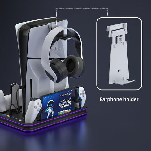 PS5 Slim Stand and Cooling Station with RGB LED Controller Charging Station for Playstation 5, PS5 Controller Charger for Dual Sense & Edge Controller, PS5 / PS5 Slim Accessories Cooling Black in Saudi Arabia