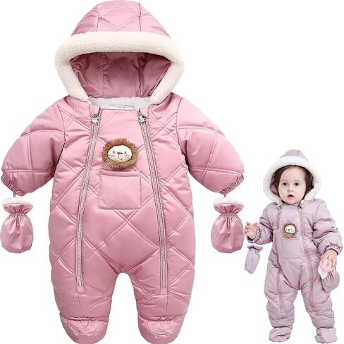 Baby Winter Warm Puffer Solid Zipper Romper hooded Snowsuit with Mittens and Shoes in Saudi Arabia