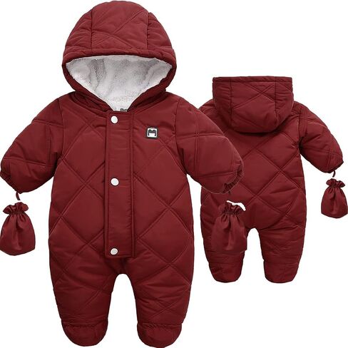 Baby Winter Warm Puffer Solid Zipper Romper hooded Snowsuit with Mittens and Shoes in Saudi Arabia