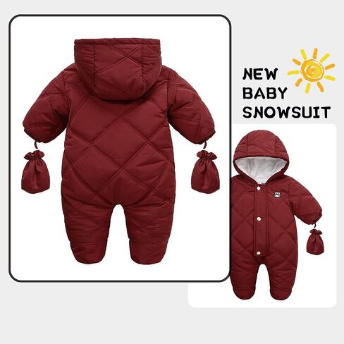 Baby Winter Warm Puffer Solid Zipper Romper hooded Snowsuit with Mittens and Shoes in Saudi Arabia