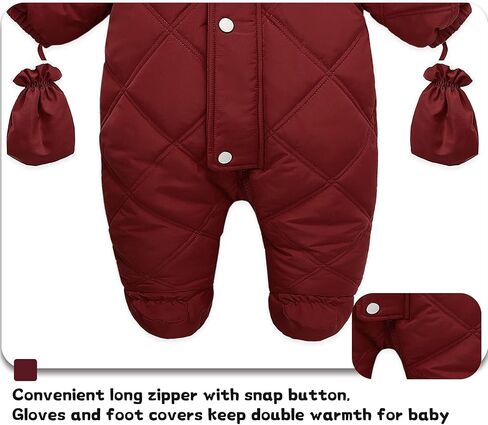 Baby Winter Warm Puffer Solid Zipper Romper hooded Snowsuit with Mittens and Shoes in Saudi Arabia