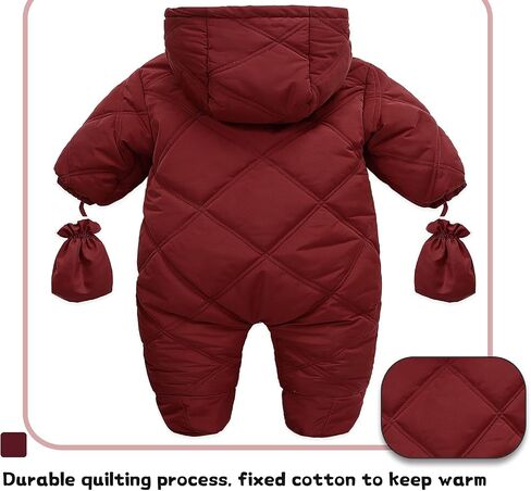 Baby Winter Warm Puffer Solid Zipper Romper hooded Snowsuit with Mittens and Shoes in Saudi Arabia