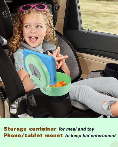 Kid Car Seat Tray with Bear Lid Adjustable Tablet Phone Holder for Family Travel, Car Seat Organizer Accessories Cup Holder Snack Tray, Roadtrip Essentials (Pink) in Saudi Arabia