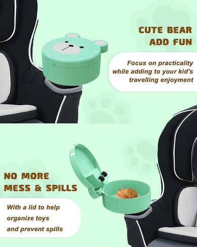 Kid Car Seat Tray with Bear Lid Adjustable Tablet Phone Holder for Family Travel, Car Seat Organizer Accessories Cup Holder Snack Tray, Roadtrip Essentials (Pink) in Saudi Arabia