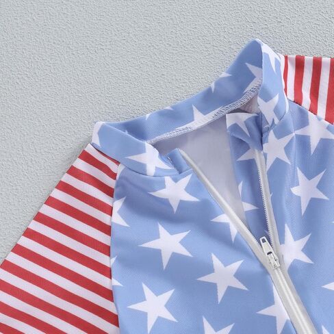 Infant Baby Boy 4th of July Swimsuit Summer Star Stripe Print Short Sleeve Zipper Swimwear One Piece Rash Guard in Saudi Arabia