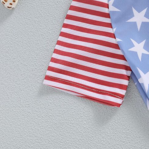 Infant Baby Boy 4th of July Swimsuit Summer Star Stripe Print Short Sleeve Zipper Swimwear One Piece Rash Guard in Saudi Arabia