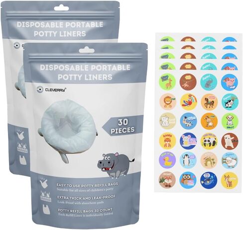 [60 Pack] Disposable Potty Bags Compatible with OXO Tot 2-in-1 Go Potty and Most Potty Chairs, Absorbant Refill Bags for Portable Travel Potty Toilet | Gift 144 Motivational Potty Training Stickers in Saudi Arabia
