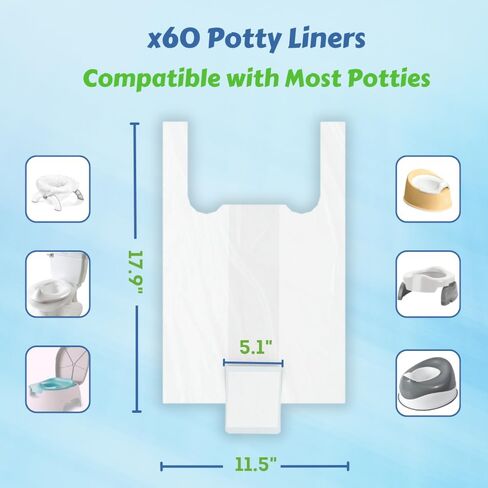 [60 Pack] Disposable Potty Bags Compatible with OXO Tot 2-in-1 Go Potty and Most Potty Chairs, Absorbant Refill Bags for Portable Travel Potty Toilet | Gift 144 Motivational Potty Training Stickers in Saudi Arabia