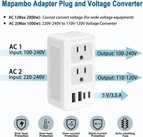 220V to 110V Voltage Converter for US to Europe Worldwide Universal Travel Plug Adapter for Hair Dryer with 2 USB Ports 2 USB C International Power Adapter for EU/UK/AUS Type A C G I in Saudi Arabia
