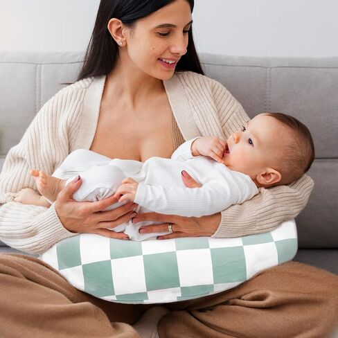 Nursing Pillow Cover, Ultra Soft Case for Baby Boy and Girls, Stretchy Removable Slipcover for Breastfeeding Pillows, Green Checkerboard Grid in Saudi Arabia