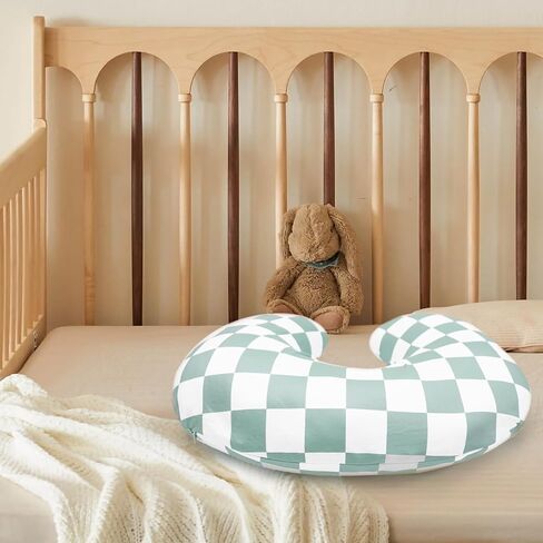 Nursing Pillow Cover, Ultra Soft Case for Baby Boy and Girls, Stretchy Removable Slipcover for Breastfeeding Pillows, Green Checkerboard Grid in Saudi Arabia