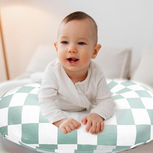 Nursing Pillow Cover, Ultra Soft Case for Baby Boy and Girls, Stretchy Removable Slipcover for Breastfeeding Pillows, Green Checkerboard Grid in Saudi Arabia