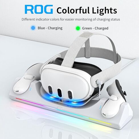 قاعدة شحن Catlyn for Meta Quest 3: ملحقات ROG الملونة للأضواء Quest 3 للشحن السريع بقدرة 30 وات - حامل شحن لوحدة التحكم Oculus Quest 3 وسماعة الرأس ومحطة الشحن المغناطيسية Quest 3 (أبيض) in Kuwait