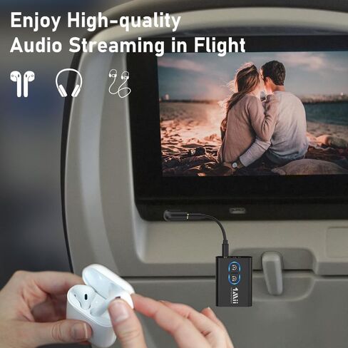 1Mii Airplane Bluetooth 5.3 محول إرسال لسماعات الرأس أو Airpods، جهاز استقبال إرسال بلوتوث للطيران، التلفزيون، صالة الألعاب الرياضية، مشغل MP3، يدعم سماعتين، مع AptX Adaptive/Low Latency/HD in Kuwait