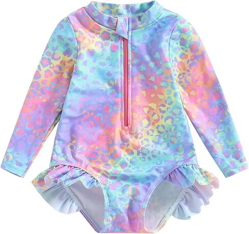 ملابس سباحة Mubineo للفتيات الصغيرات قطعة واحدة بتصميم قوس قزح حورية البحر Rashguard بأكمام طويلة، ملابس سباحة للأطفال للوقاية من الطفح الجلدي in Kuwait