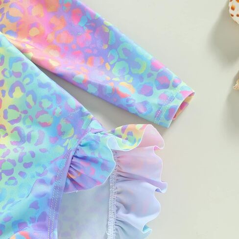 ملابس سباحة Mubineo للفتيات الصغيرات قطعة واحدة بتصميم قوس قزح حورية البحر Rashguard بأكمام طويلة، ملابس سباحة للأطفال للوقاية من الطفح الجلدي in Kuwait