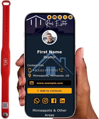 سوار معصم ذكي - بطاقة عمل رقمية، رابط حيوي، إعادة توجيه عنوان URL - اضغط على رمز NFC وQR - iPhone وAndroid - بدون اشتراك (أحمر) in Kuwait