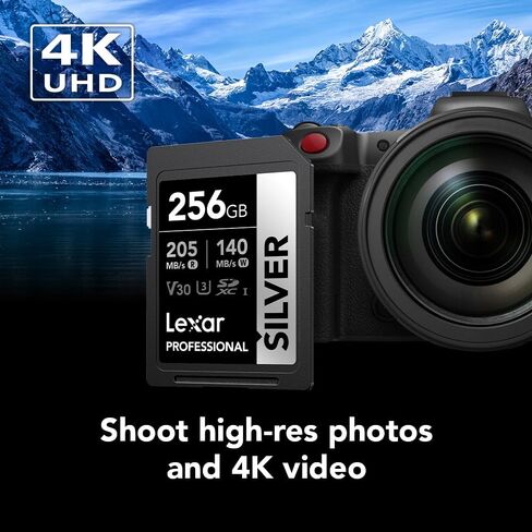 بطاقة ذاكرة SDXC فضية احترافية سعة 128 جيجابايت من Lexar، UHS-I، C10، U3، V30، فيديو 4K، سرعة قراءة/كتابة تصل إلى 205/140 ميجابايت/ثانية، للمصور الفوتوغرافي الاحترافي، ومصور الفيديو، والمتحمس (LSDSILV128G-BNNNU) in Kuwait
