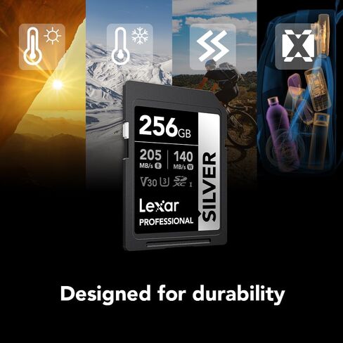 بطاقة ذاكرة SDXC فضية احترافية سعة 128 جيجابايت من Lexar، UHS-I، C10، U3، V30، فيديو 4K، سرعة قراءة/كتابة تصل إلى 205/140 ميجابايت/ثانية، للمصور الفوتوغرافي الاحترافي، ومصور الفيديو، والمتحمس (LSDSILV128G-BNNNU) in Kuwait