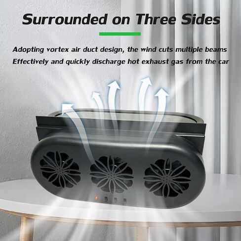 Car Solar Powered Exhaust Fan Car Window Exhaust Fan Vehicle Ventilation Fan Auto Air Vent Cool Fan Cooler Ventilation System Car Radiator Cooling Fan with Three Air Outlet (Black) in Saudi Arabia