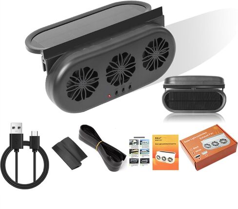 Car Solar Powered Exhaust Fan Car Window Exhaust Fan Vehicle Ventilation Fan Auto Air Vent Cool Fan Cooler Ventilation System Car Radiator Cooling Fan with Three Air Outlet (Black) in Saudi Arabia