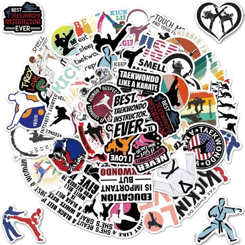 ملصقات التايكوندو، 50 قطعة من ملصقات الحماية الذاتية لحزام التايكوندو الأسود للفنون القتالية لأجهزة الكمبيوتر المحمول وزجاجة المياه وكأس الأمتعة وخوذة لوح التزلج وديكور لوازم الحفلات in Kuwait