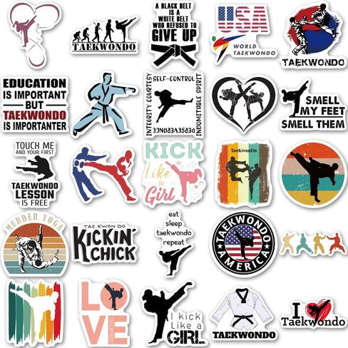 ملصقات التايكوندو، 50 قطعة من ملصقات الحماية الذاتية لحزام التايكوندو الأسود للفنون القتالية لأجهزة الكمبيوتر المحمول وزجاجة المياه وكأس الأمتعة وخوذة لوح التزلج وديكور لوازم الحفلات in Kuwait