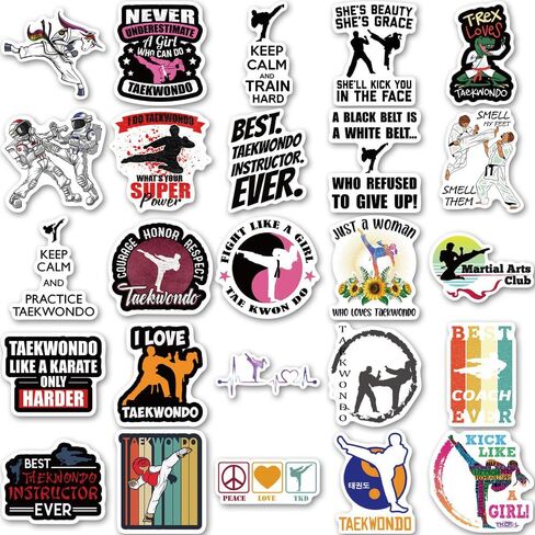 ملصقات التايكوندو، 50 قطعة من ملصقات الحماية الذاتية لحزام التايكوندو الأسود للفنون القتالية لأجهزة الكمبيوتر المحمول وزجاجة المياه وكأس الأمتعة وخوذة لوح التزلج وديكور لوازم الحفلات in Kuwait