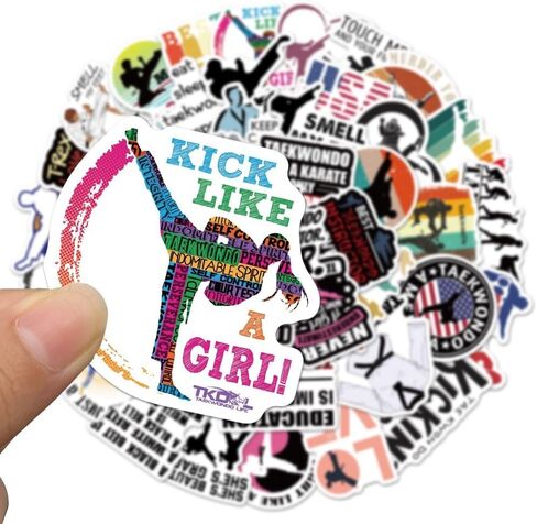 ملصقات التايكوندو، 50 قطعة من ملصقات الحماية الذاتية لحزام التايكوندو الأسود للفنون القتالية لأجهزة الكمبيوتر المحمول وزجاجة المياه وكأس الأمتعة وخوذة لوح التزلج وديكور لوازم الحفلات in Kuwait