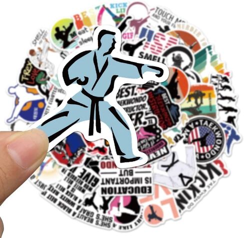 ملصقات التايكوندو، 50 قطعة من ملصقات الحماية الذاتية لحزام التايكوندو الأسود للفنون القتالية لأجهزة الكمبيوتر المحمول وزجاجة المياه وكأس الأمتعة وخوذة لوح التزلج وديكور لوازم الحفلات in Kuwait