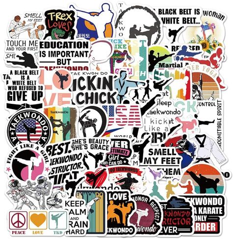 ملصقات التايكوندو، 50 قطعة من ملصقات الحماية الذاتية لحزام التايكوندو الأسود للفنون القتالية لأجهزة الكمبيوتر المحمول وزجاجة المياه وكأس الأمتعة وخوذة لوح التزلج وديكور لوازم الحفلات in Kuwait