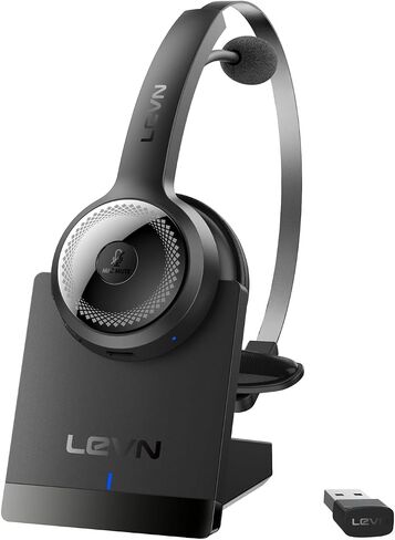 [2024 Version]LEVN Bluetooth 5.2 Headset, Wireless Headset with Microphone (AI Noise Cancelling) & USB Dongle, 45 Hrs Wireless Headset with Mic for Work from Home PC Laptop Computer Call Center Teams in Saudi Arabia