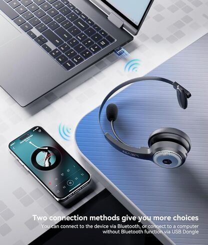 [2024 Version]LEVN Bluetooth 5.2 Headset, Wireless Headset with Microphone (AI Noise Cancelling) & USB Dongle, 45 Hrs Wireless Headset with Mic for Work from Home PC Laptop Computer Call Center Teams in Saudi Arabia