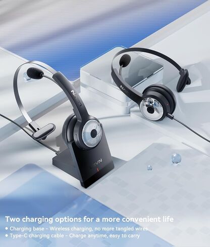 [2024 Version]LEVN Bluetooth 5.2 Headset, Wireless Headset with Microphone (AI Noise Cancelling) & USB Dongle, 45 Hrs Wireless Headset with Mic for Work from Home PC Laptop Computer Call Center Teams in Saudi Arabia