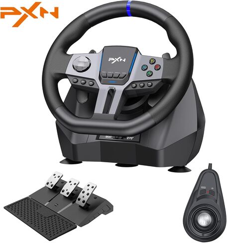 PXN Gaming Steering Wheel - V9 GEN2 Xbox Racing Wheel 270/900° Car Simulation with Pedal and Shifter, Paddle Shifters Driving Wheel for PC, PS4, Xbox One, Xbox Series X|S, Switch in Kuwait