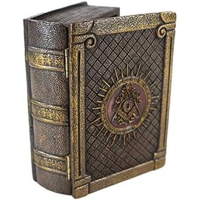 Ebros Masonic Symbol Freemasonry Square and Compasses Ritual Morality Hinged Book Box 5.75"Long Small Jewelry Box Container