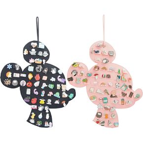 JOYMOMO 2 Pack Hanging Brooch Pin Organizer Enamel Pin Display Cute Cartoon Shape Brooch Pin Display Storage Holder for Brooch Pin(Without Accessories) (black+pink)