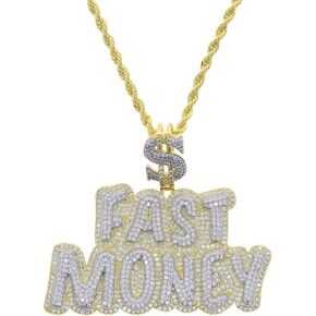 Iced Out Big $ Letters FAST MONEY Pendant Necklace for Men Women